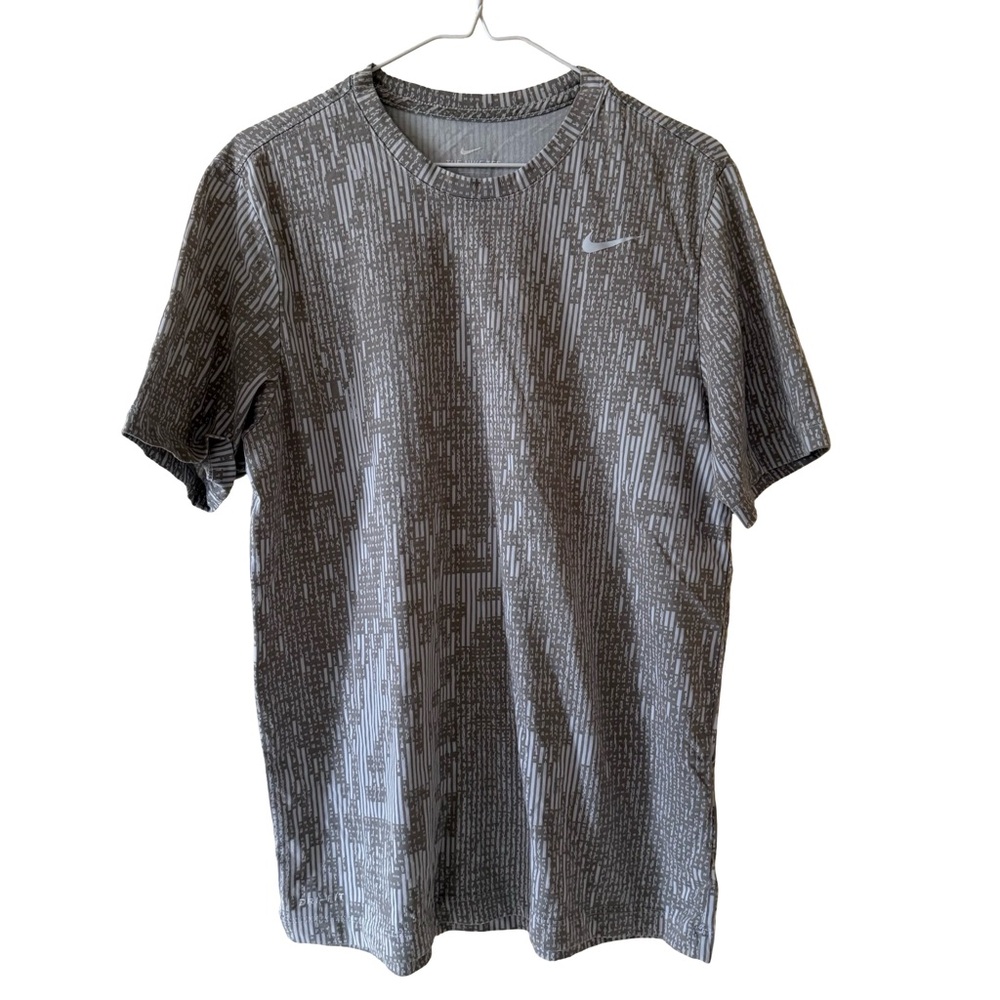 Nike Dri-FIT Shirt Mens Taupe Gray Abstract Print Athletic Training Tee SZ L